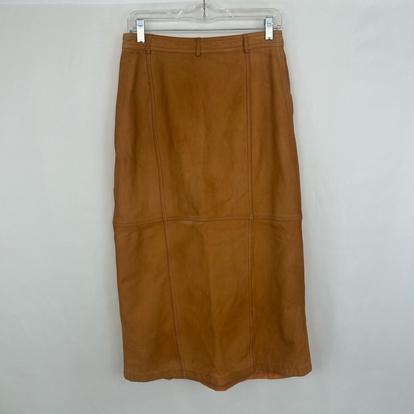Vintage Together Tan Brown Genuine Leather Pencil Skirt - Picture 5 of 8